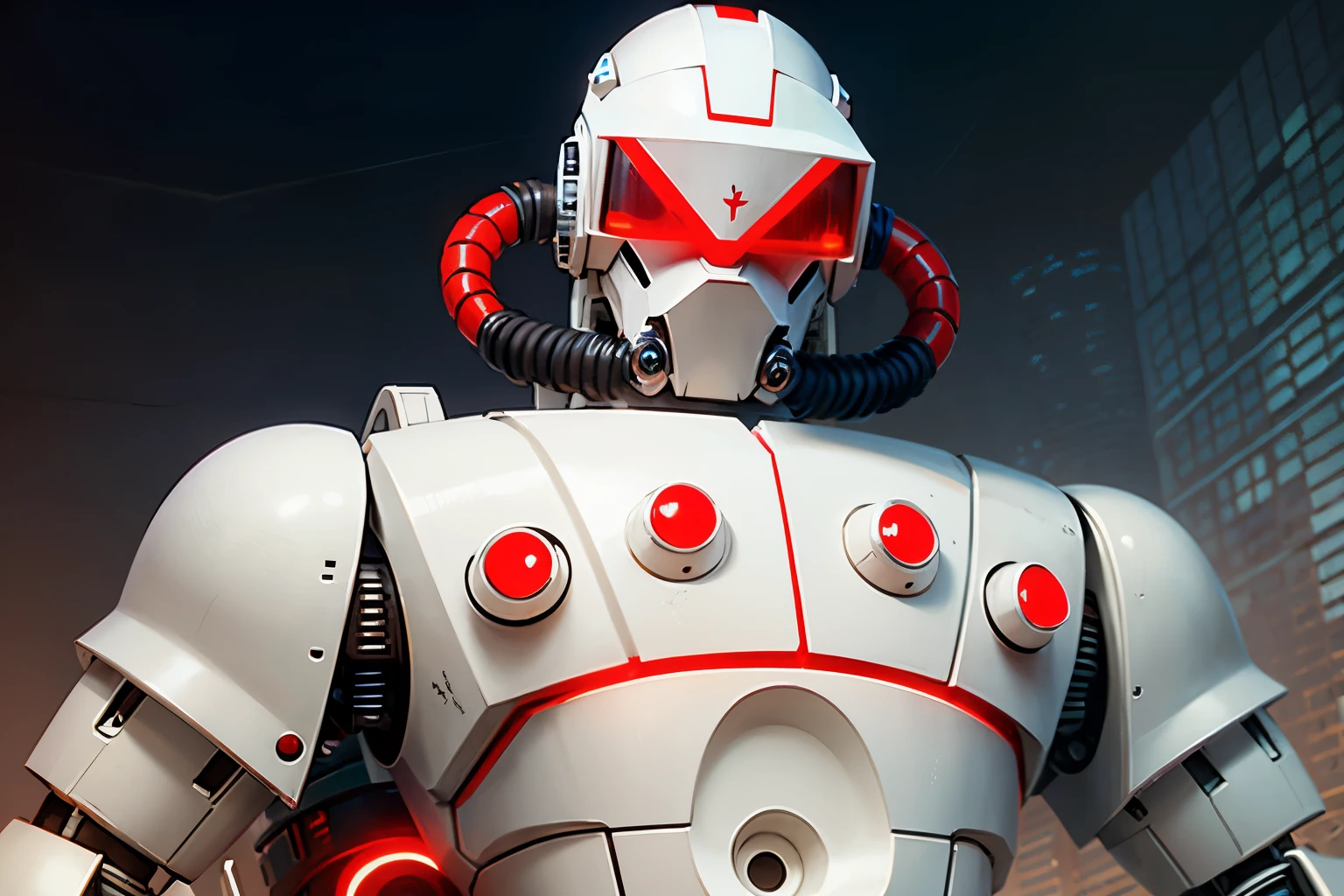 there is a robot with red eyes and a white body, evil robot, robot, robot bishop guards, cybertronic robot, white robot, colossal robot, sofubi, intact humanoid servo, giant robot bones, robot overlord in the year 3499, robot mode, visor with triangular red eyes, mask with tubes on the sides