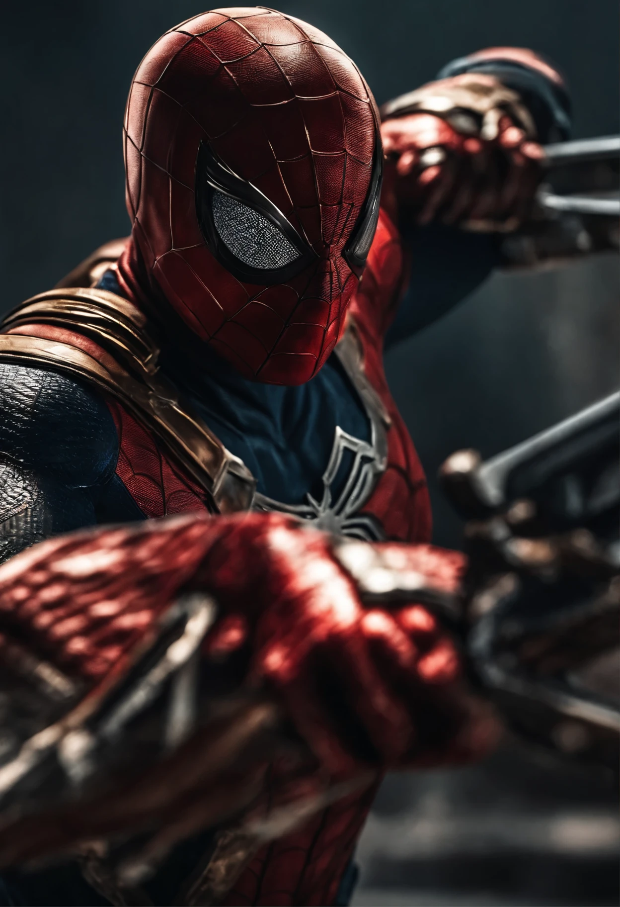 Spiderman as spartan warrior, fighting , bloody armor, epic, 8k