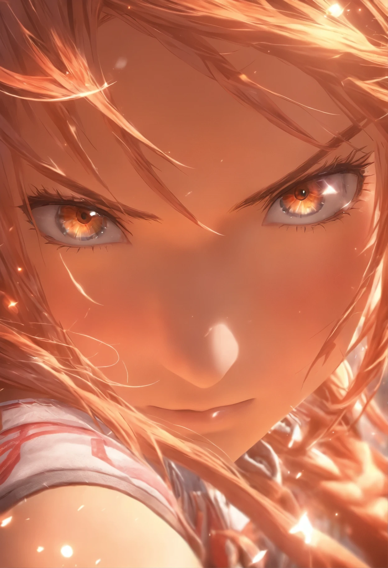 Ultra High Quality picture of Asuna, Sword Art Online anime female character, extreme detailed texture, detailed skin, detailed hair, detailed face, ultra detailed eyes, close up shot, Sparks effect, fight stences, detailed pores, realistic mouth, precision face, symmetric eyes, 3d rendering texture, cinematic pose, Sword Art Online 3d animated figure, HD, 8k, hyperrealistic, 