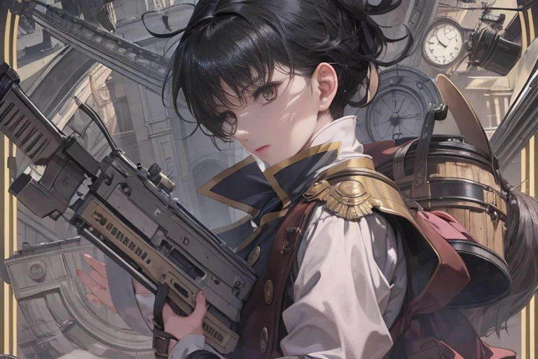 Anime characters: Girl Explorer Steam Age Medieval Masterpiece Shadow Avatar Young Man Black Hair A Woman Alone One Picture One Person No Storyboard Long Hair Simple Hair Accessories