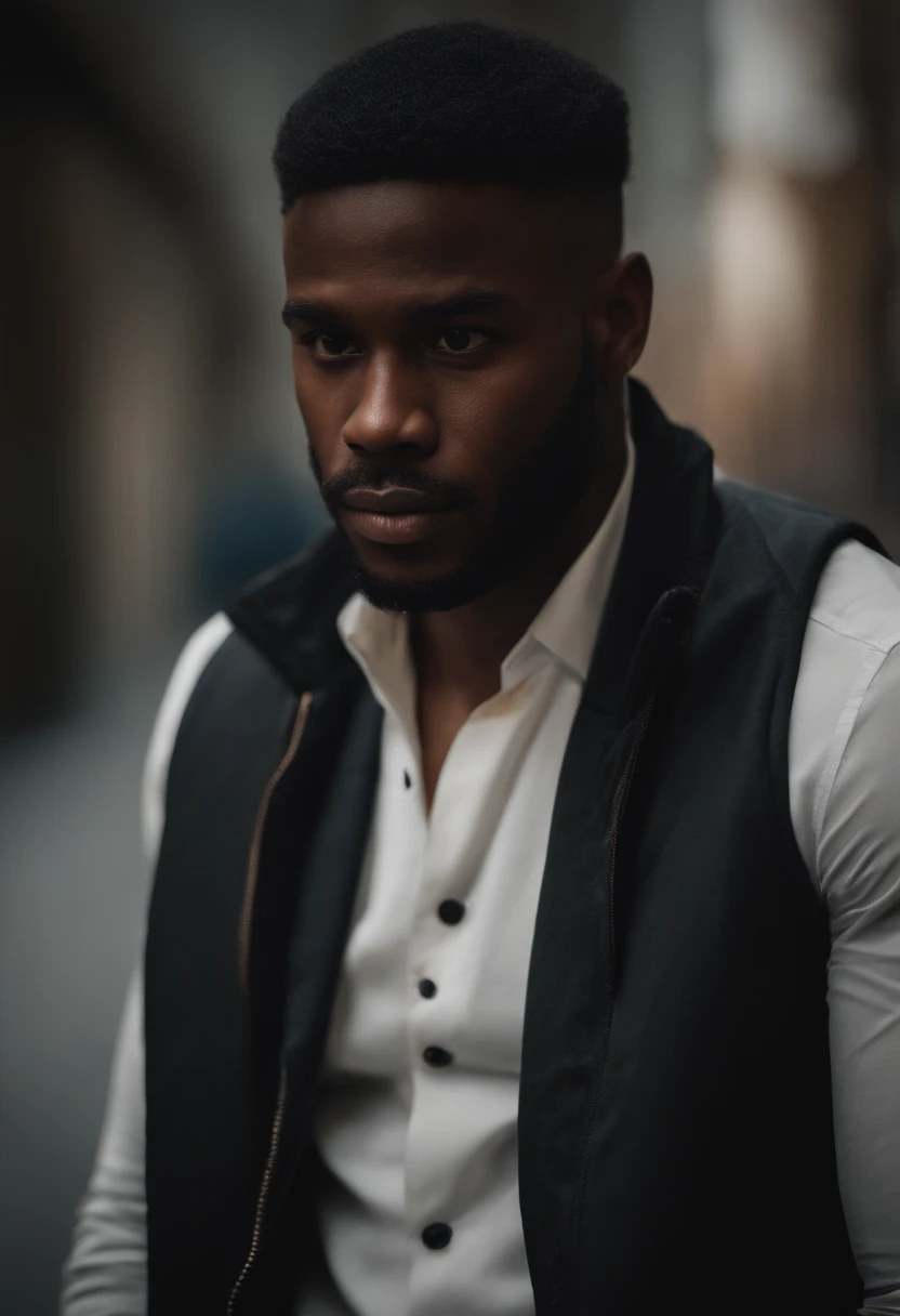 Hiperrealista , ultra detallado, foto de un hermoso hombre negro americano , afrontar, ultra detallado, Detalles ultra precisos, Taken with a Canon EOS RI camera at a 50mm focal length with a 1.4 apertura. 4k, 8k. Heavy makeup and a shy expression.