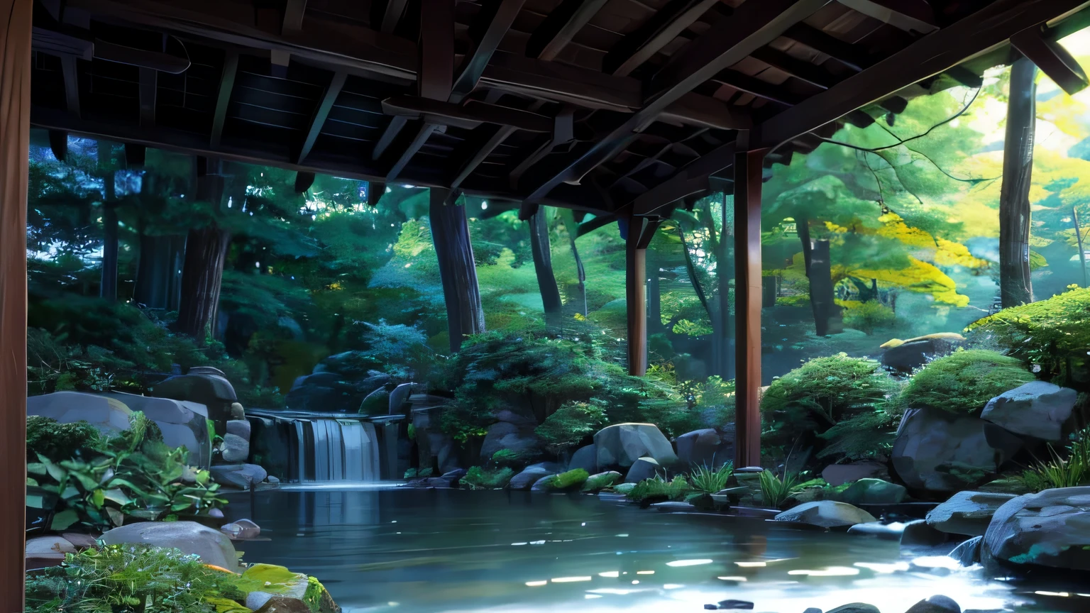 Imagine a peaceful forest with a reflecting pool. The subtle sounds of leaves crunching underfoot, o fluxo distante de um riacho, e a trilha sonora ambiente Lo-Fi contribuem para um ambiente calmo para um estudo concentrado.