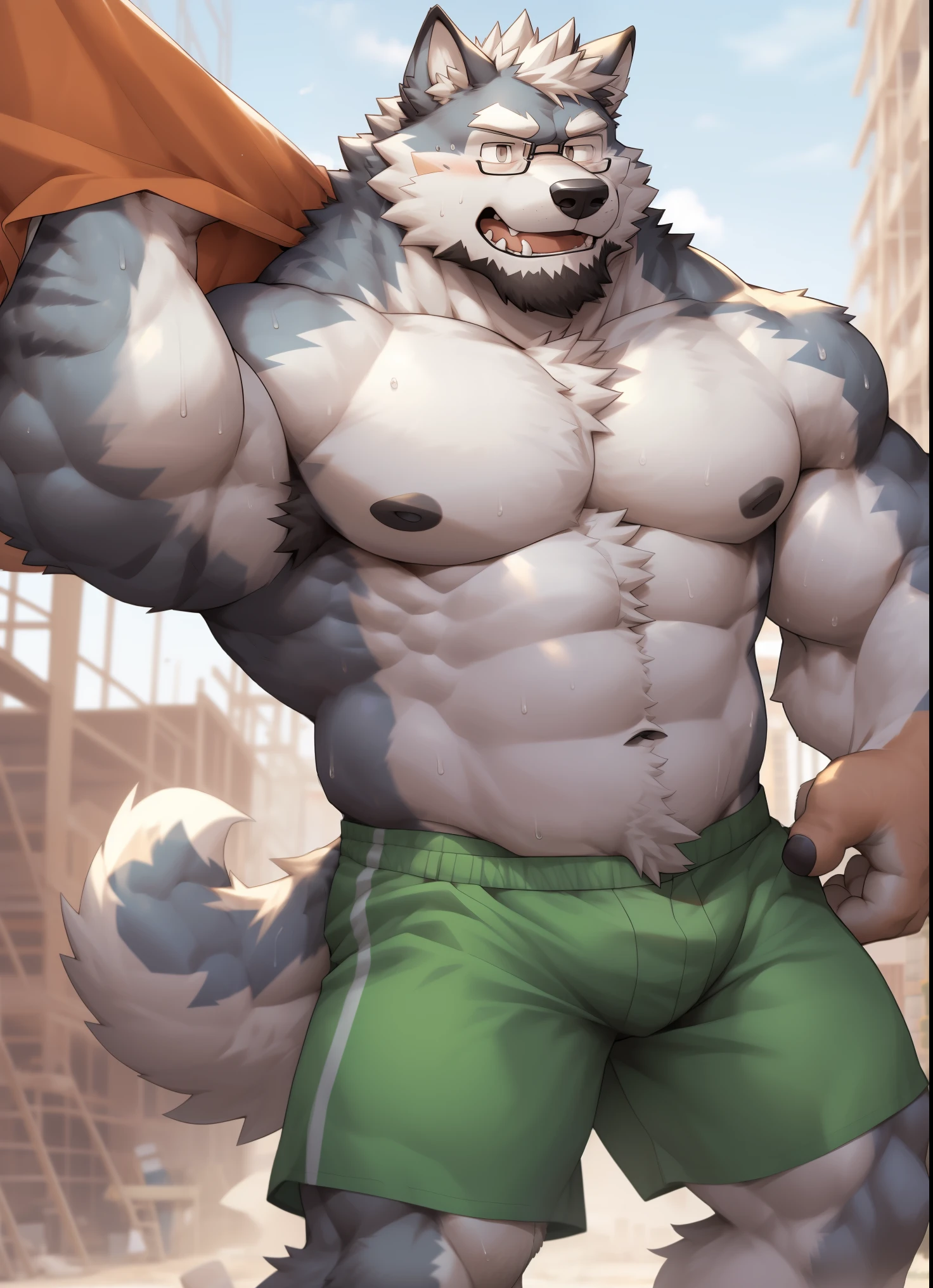 furry, anthro, male, ((Duo:2.0)), (Anthro Top BlackWolf sniff armpit) , (Armpit up in standing position:2.0),(Worship :1.5), huge body,(cute:1.8)
(((((by luwei, by rossciaco, by kumayaki)))by null-ghost, by estper, by sollyz, by takemoto_arashi, by milkytiger1145)) (by bakemonoy, by istani, by hyaku:0.5)
(((high detail:1.2, absurd res, good anatomy, eye highlight)))
(mature, masculine,Bodybuilder,strong pecs,vascular veins,huge pecs, manly, handsome, very smug smirk,),(bulging (biceps:1.5), bulging triceps, massive lats:1.5),(Flexing, Revealing Abs),((detailed eyes, black thick eyebrows)), 
nude, nsfw, ((face focus, Grin face, open mouth)) (saliva, bodily fluid)
blush, ((bedroom eyes, narrowed eyes)),
indoors, bedroom
((looking at viewer)), (((Front angle view)))), ((erect penis)),(Hyper long penis:1.4)),(Cum), (Thick cum), Sniff Armpit, (Nake:1.7), (<3:1.4), (Visible Abs),(Sixpack), (Swoll), (Hyper Muscle),(Scar on face: 1.8),Double Bicep pose, Reveal armpit.