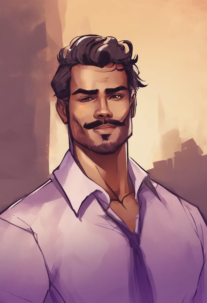 Pretty handsome Brazilian, cara detallada, Mejor calidad, alta calidad, sonriente, Cabello muy corto, Desvanecimiento socavado, poros de la piel, piel texturizada, analogous thing, film grain, ojos detallados, boca perfecta, 8k, HD, 8k HD, boca cerrada, ropa casual, Perilla, piel oscura, piel oscuraned Brazilian wearing an beige trechcoat and lavender dress shirt