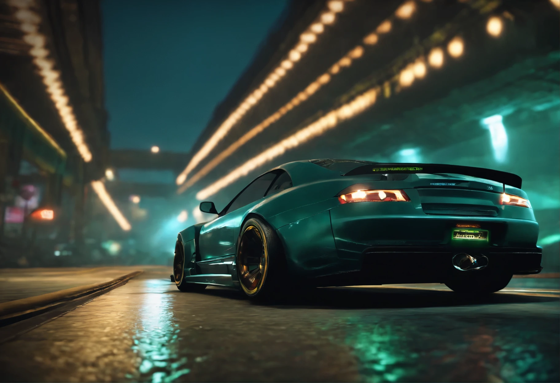 Need for Speed Underground 2, Cyberpunk style, with name "Need for Speed: Underground 3", POV of racing game, racing