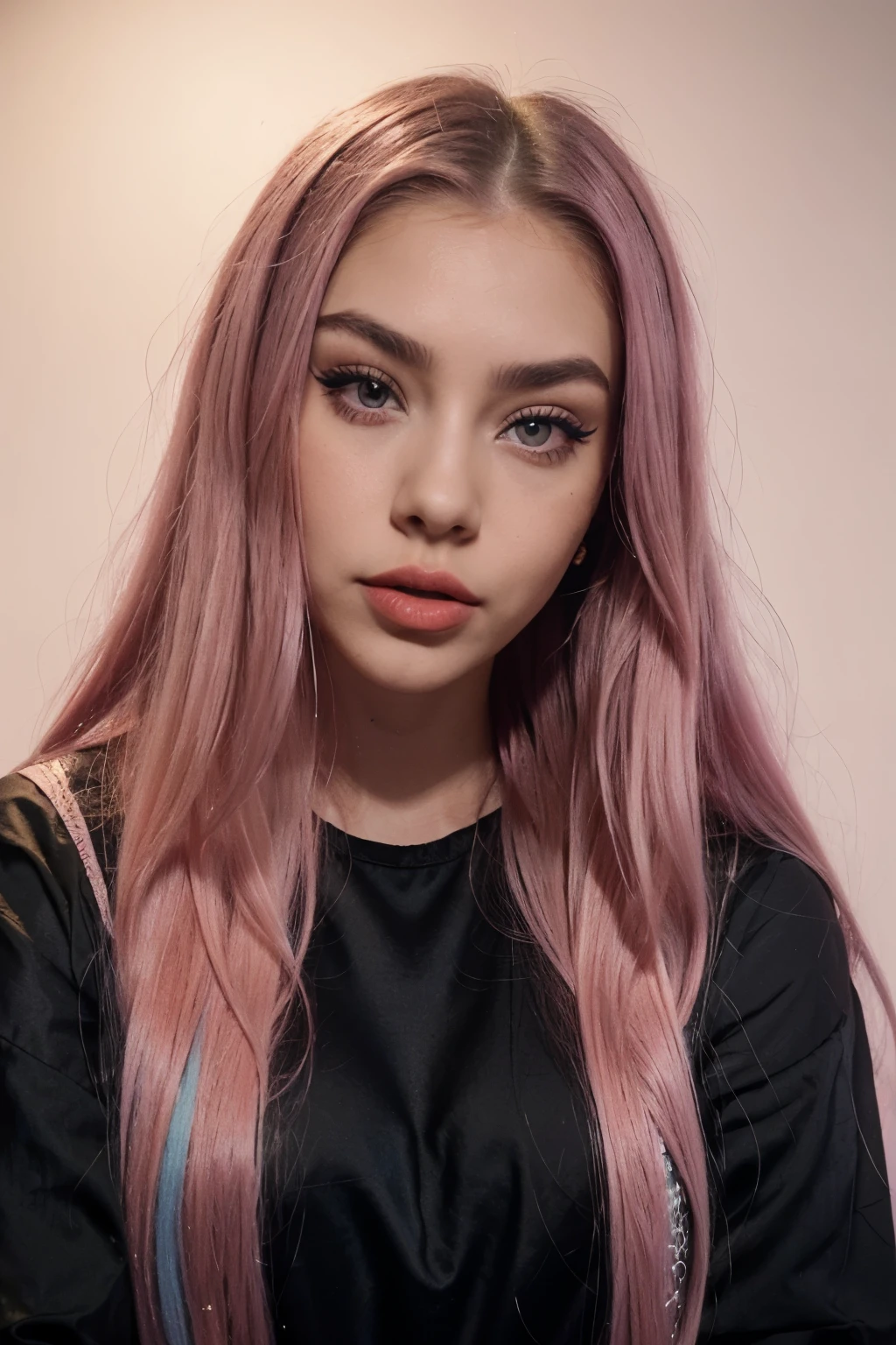 Mixed polish but more latina woman with long hair sticking out her tongue in a black dress, tongue out, long blonde hair and large eyes, duckface, a gorgeous , swedish woman, goddess ,saturated pink hair and large blueish eyes face, perfect girl, with long pink hair, instagram model, sexy girl with long purple hair, big lips, makeup, strong eyebrows, 23 years old, fit, only lip gloss, Thick red light red lips, madison beer, perfect girl, with soemthing interesing in her eyes, e girl, young , sharp face, not innocent face, strong pink purple hair , kittyxnacre maddie francesca type, she is in an old abonded factory