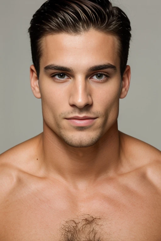 A close-up of a man with a very pretty chiseled jaw and chest, Big biceps, cara perfecta model, with symmetrical facial features, Rasgos faciales atractivos, cara perfecta, cara perfecta, Rasgos faciales perfectos, Perfect symmetrical face clean, Cara ricamente definida, Clean and beautiful symmetrical face, Attractive symmetrical face, cara perfecta and eyes