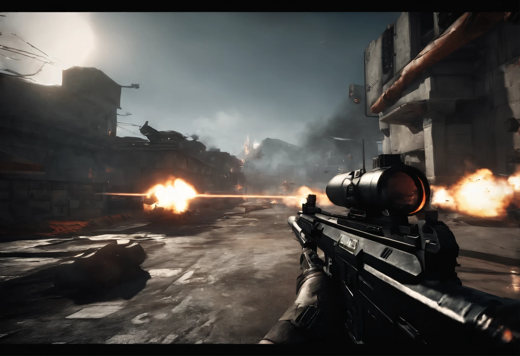 Battlefield 3, Cyberpunk style, with name "Battlefield 3", POV of first person shootet, FPS game