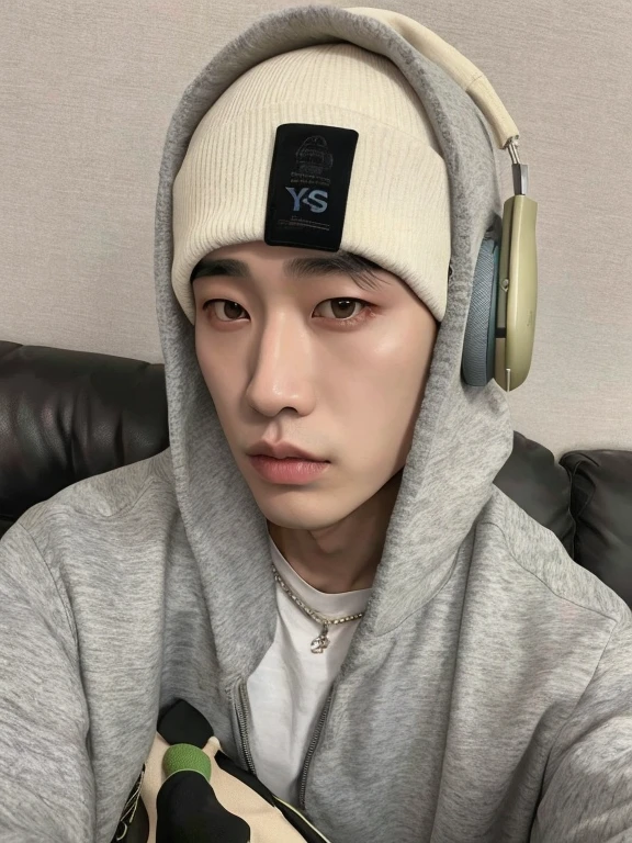 Arafed man with hat and headphones sitting on a sofa, hyung tae, Jinyoung Shin, cai xukun, kim doyoung, TaeJune Kim, hong junio hyung, he also wears a gray hat, hyung tae kim, yanjun chengt, jaeyeon nam, Hyung-tae Kim, Hyung - Tae Kim, taken in the early 2020s