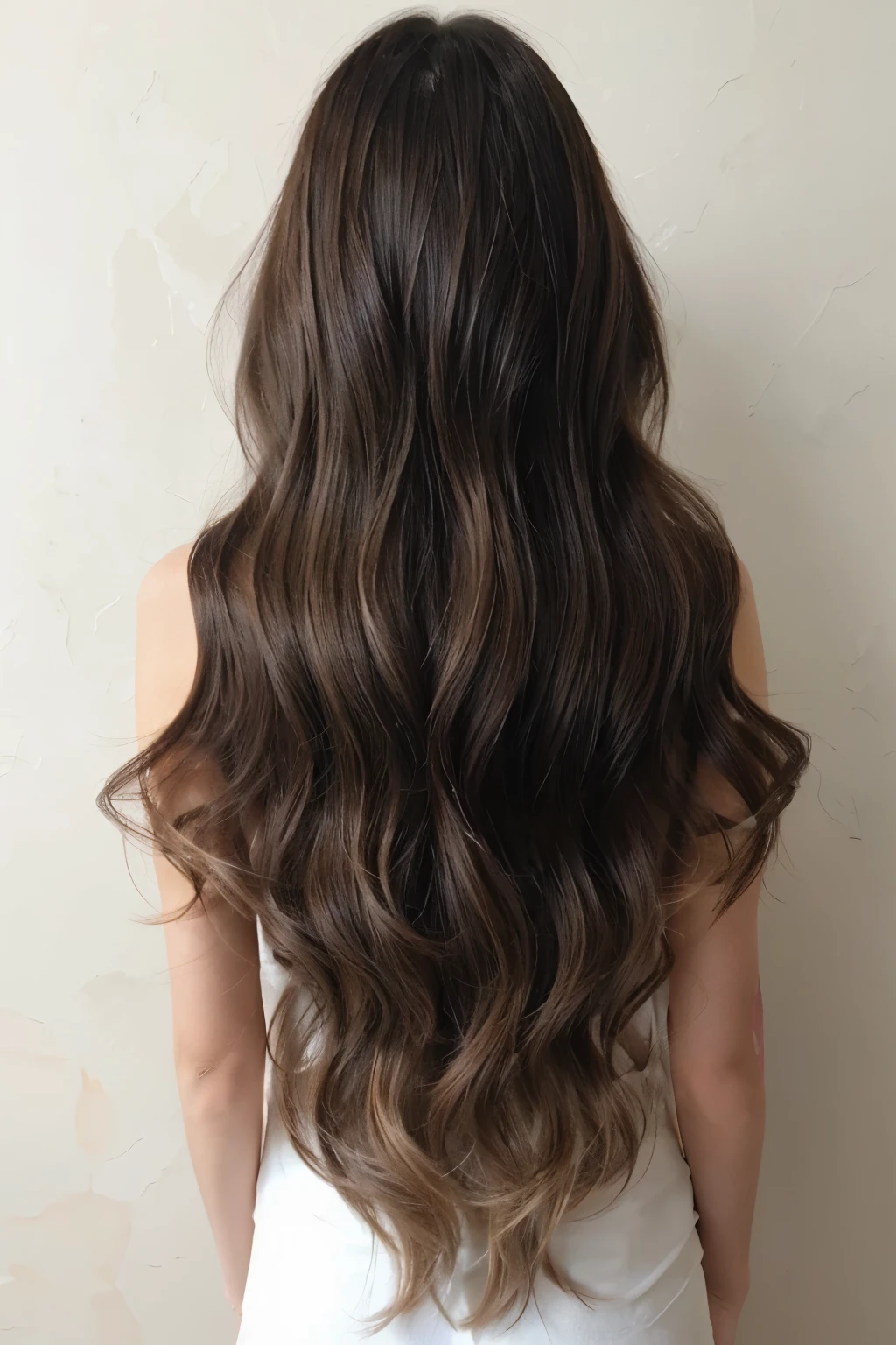 1woman ((Waist up shot:!!!)) (she is standing in front of a white wall、A perfect back view of her back and hair:2.0) ((Highest quality)), ((masterpiece)), (Family Friendly), (Get used to it) (((Her hair color is the perfect light chestnut color..!!!!!))) (Her bangs are neatly trimmed、Straight down.:1.5) ((Her hair is of the highest quality and detail, beautifully shiny and heavy curly.:1.4)) (Her hair is extremely long and extremely curled. Her hair is very long, reaching down to her knees. Her hair is beautiful and silky smooth.、Reaches up to the knee。 Her hair is thick and shiny!!! Her hair is heavy!!! Abnormally long hair!!!!! Her hair is beautiful and shiny!!! Her hair is extremely long and reaches down to her knees. Her hair is very long, reaching down to her knees. Her hair is beautiful and silky smooth.、Reaches up to the knee長い髪 Her hair is thick and shiny!!! Her hair is heavy!!! Abnormally long hair Her hair is beautiful and shiny!!! Her hair is very long, reaching down to her knees. Her hair is very long, reaching down to her knees. Her hair is very long, reaching down to her knees. Very long hair Heavy curly hair Heavy curly hair Heavy curly hair) (She is the most beautiful 24-year-old hair model in Japan................) Perfect woman'face (Her face shape is thinner than average:1.8) (Her eyes are larger than average:1.8 Her nose is higher than average:1.8) (She has a typical Japanese build and skin color........, Her skin is very high quality and super high resolution.、very beautiful and glowing skin) (Her face is dignified and sexy)(She achieved her sensual look with the help of a professional makeup artist.。... The lipstick is very bright red!!! Beautifully applied black eyeliner!!!) ((She is wearing a pure white silk dress.)) Perfect woman'face (She achieved her sexy look with the help of a professional makeup artist.。Lipstick is bright red!!!!! The eyeliner is a well-drawn black) ((Rich 1.4)) (Extremely detailed 8K) (Ultra-fine skin texture 1.4) (current, Vibrant:1.4), Sharp focus:1.2、Beautiful woman:1.4 Dynamic Lighting (Genuine RAW photos taken by professional photographers) (Surreal photos by professional photographers :1.2)