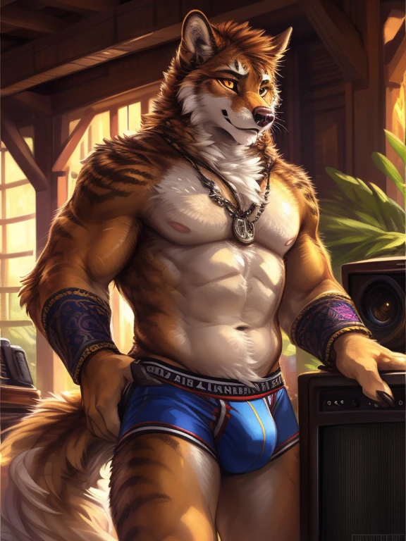 (author:Hioshiro、kenket and dimwitdog, Michael &lifier; Inessa Garmash, ruanjia, Pinodeheni, Chunie), Alone, Humanity, male people, (Bjorn), ((Intricately detailed fluffy fur texture)), my, Karasumi, (yellow-eyed) , Chest hair tufts, ((dressed in)),Strong,Handsome,musculature, Cinematic, Alone, (Muscle tissue), (shadowing), (詳細な目):1.2, briefs, bulge