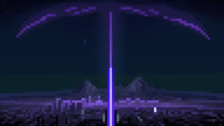 Pixel World, night、meteor、city、neon light、stage