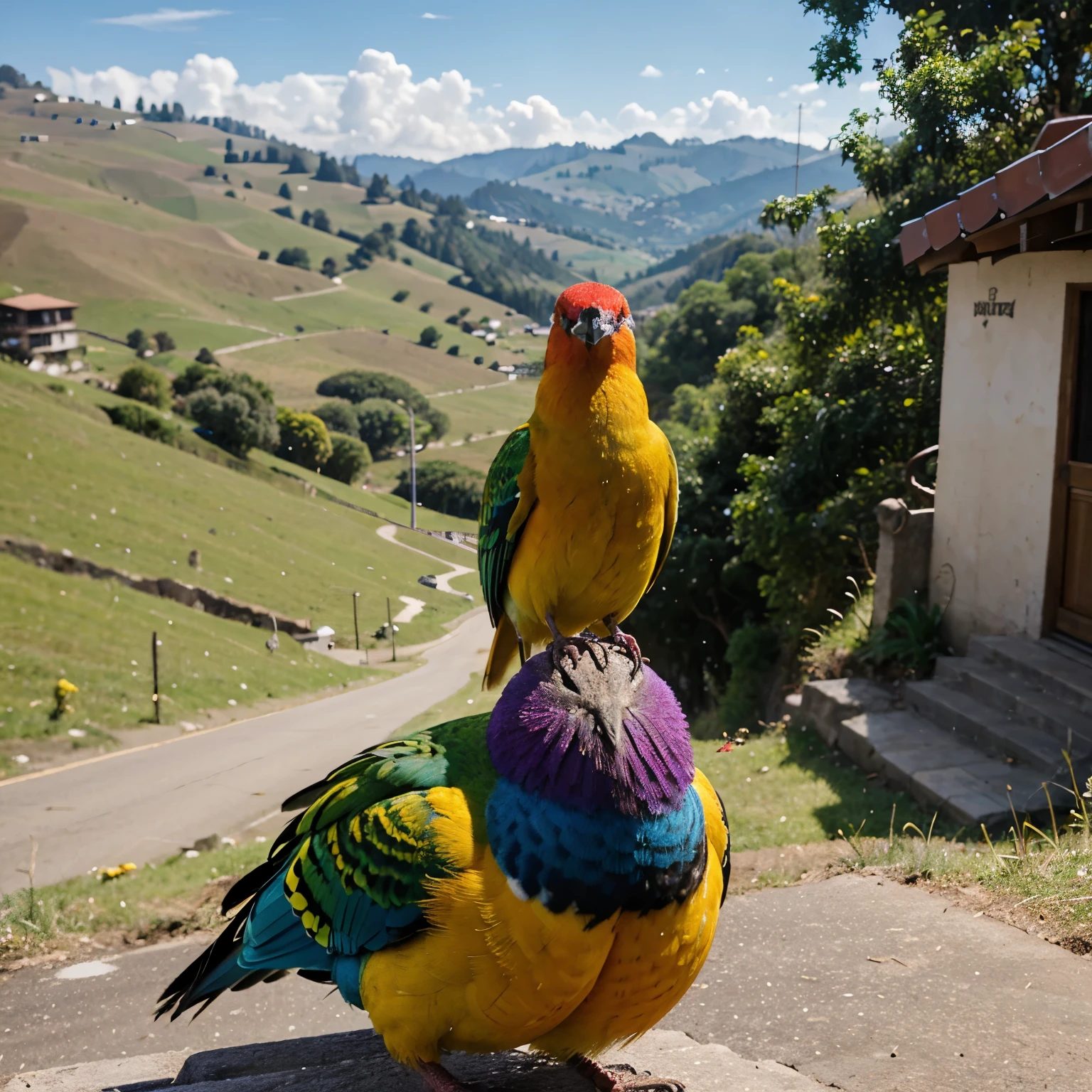 A colourful bird in hills area