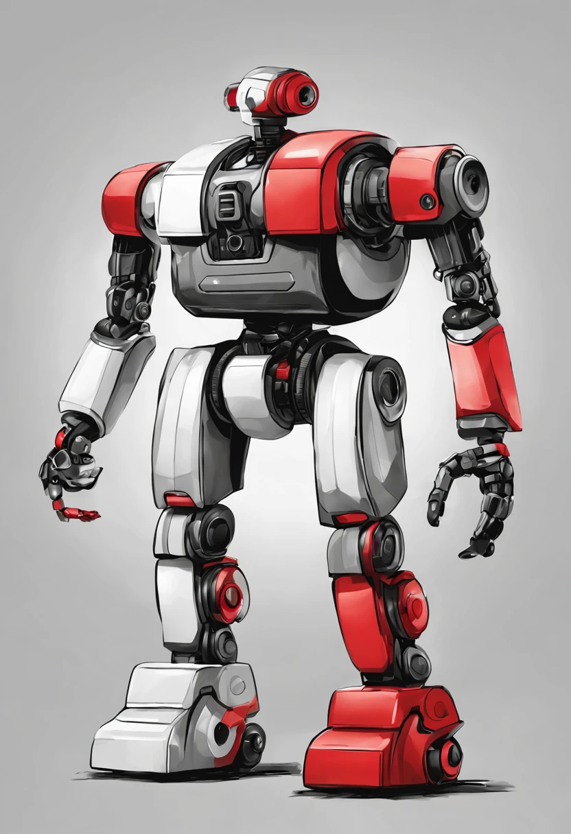 Draw a robot with the colors red white black