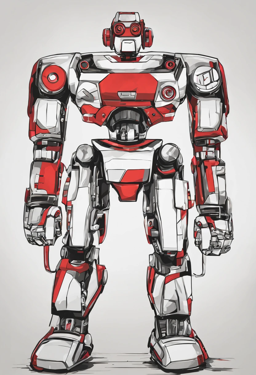 Draw a robot with the colors red white black