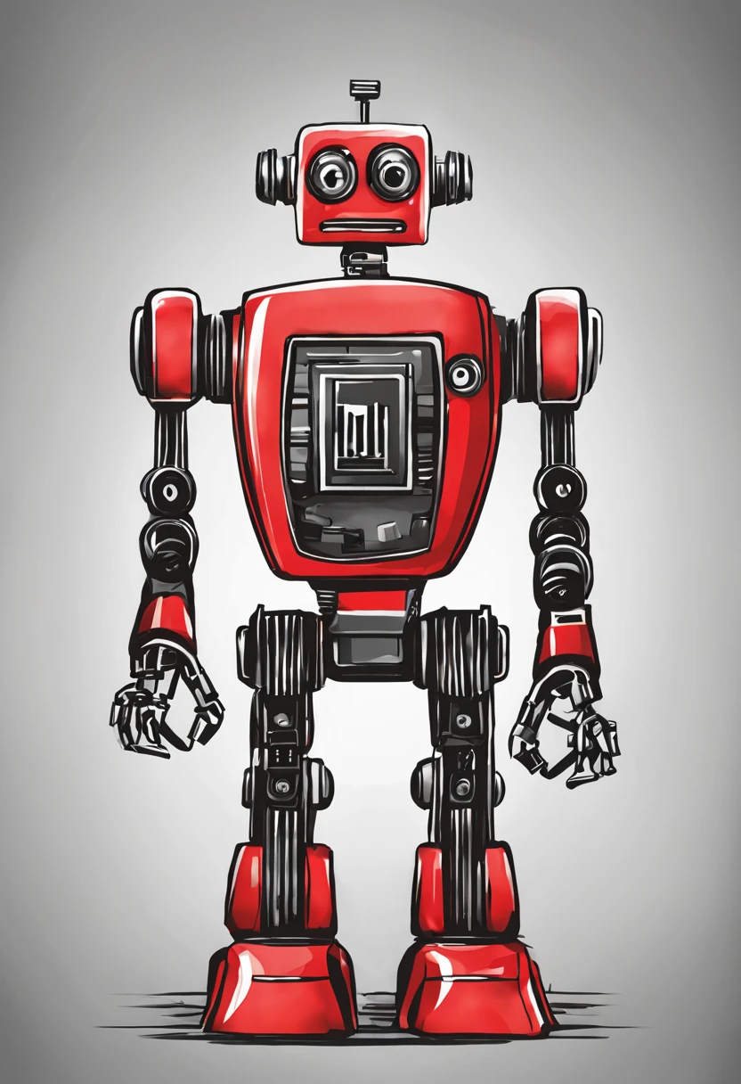 Draw a robot with the colors red white black