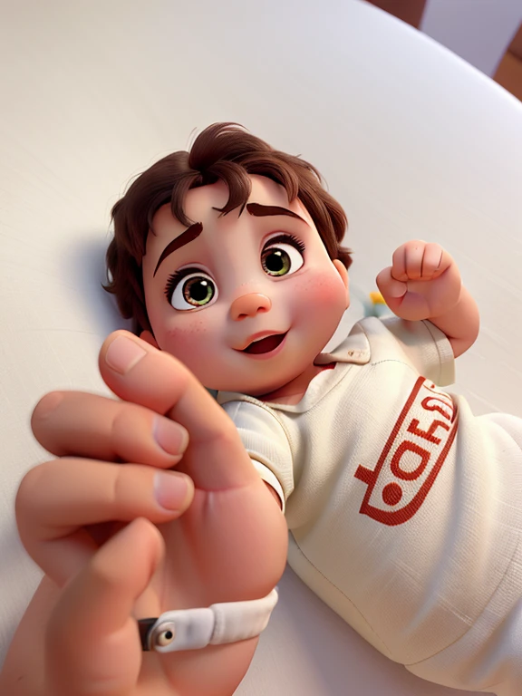 happy baby, super cheerful smiling with little leg up