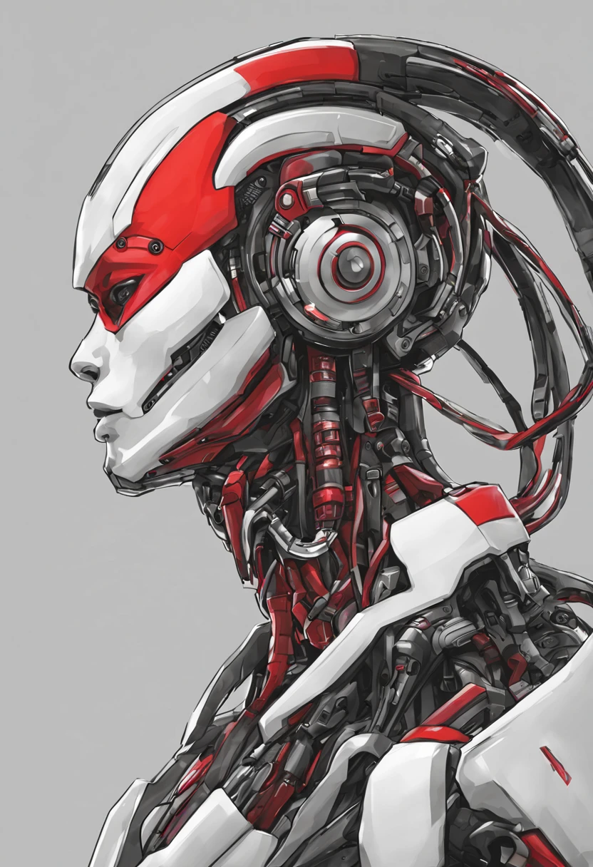 draw a cyborg with colors red white black
