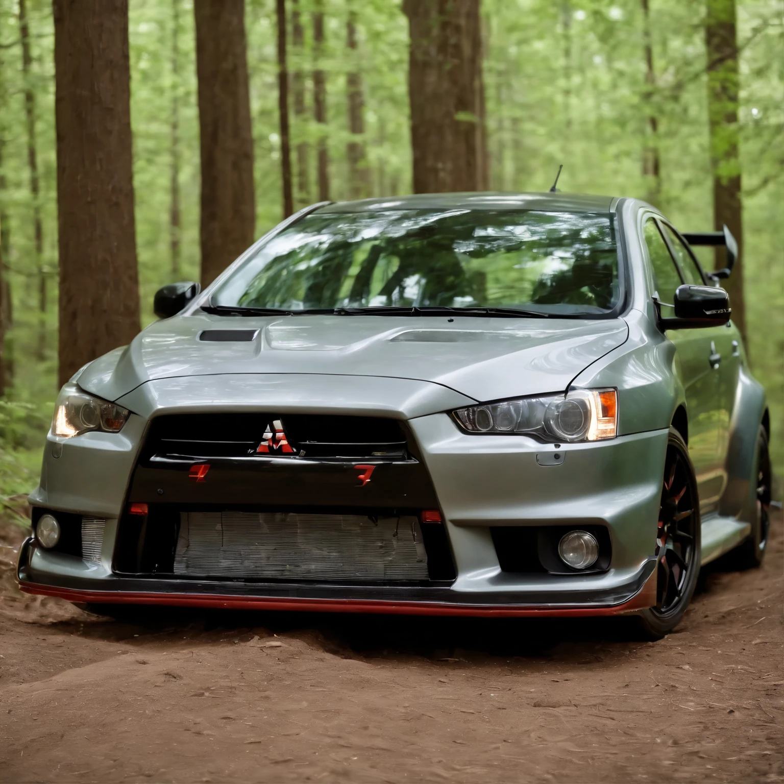 Mitsubishi lancer evolution x, super High-resolution, detailed background, background in the forest, clear lighting