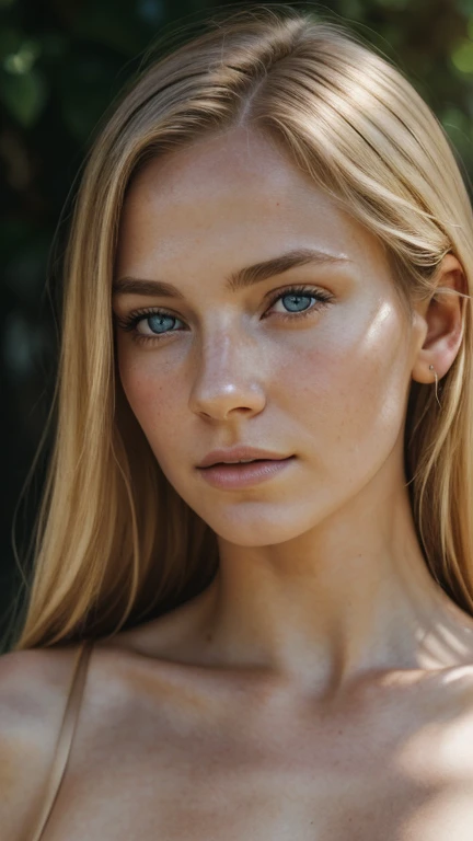 blonde model, light green eyes, light freckles, no makeup, photorealistic, no makeup, portrait