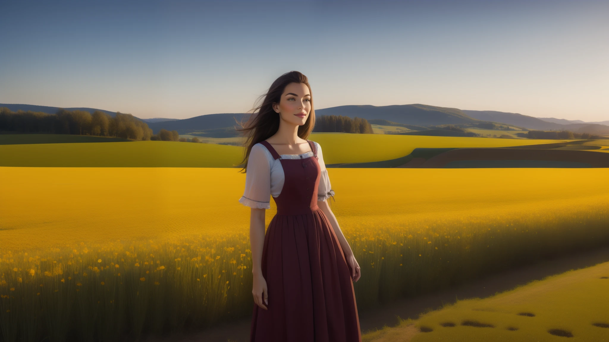 a beautiful peasant girl in the fields