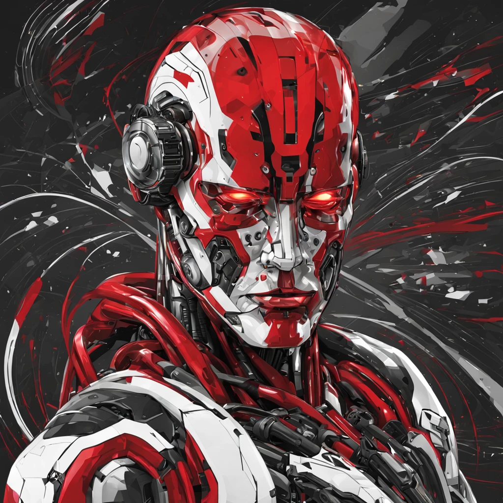 cyborg with colors red white black