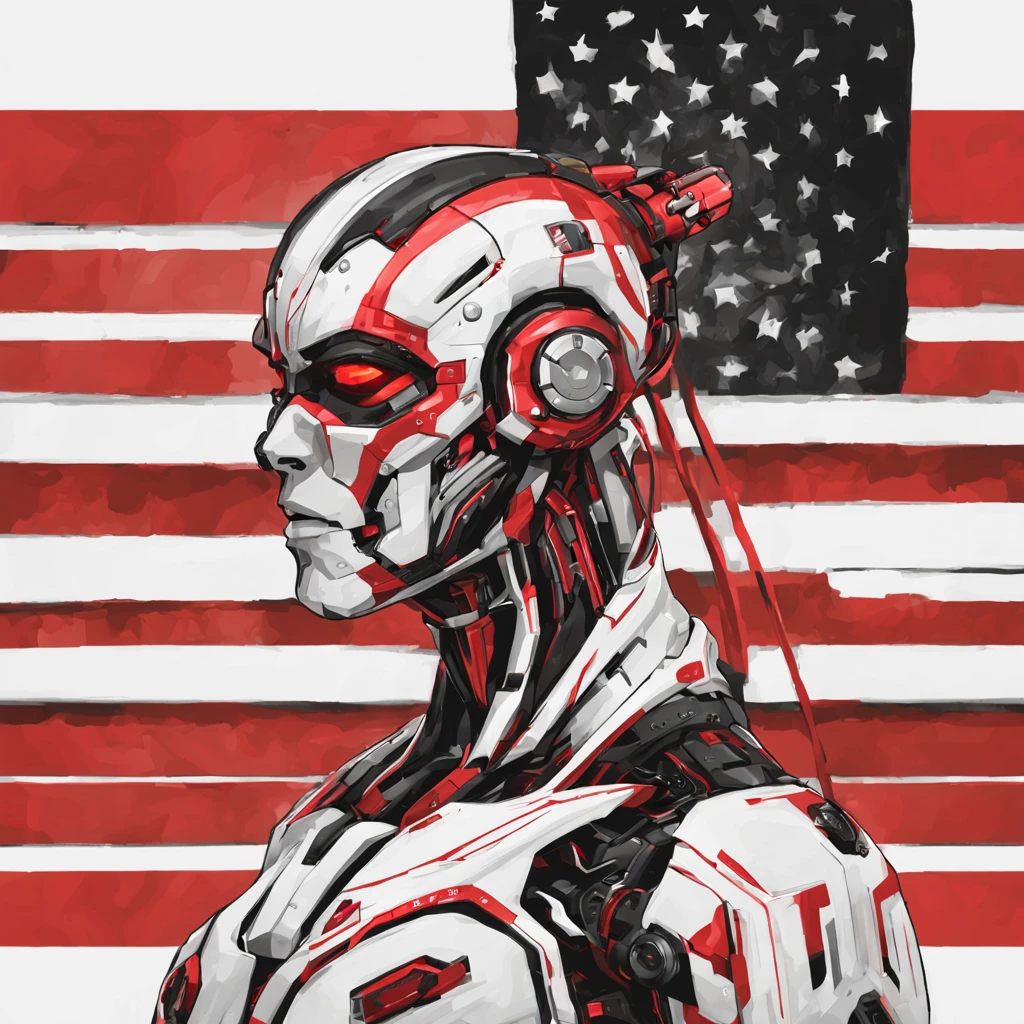  cyborg with colors red white black 
