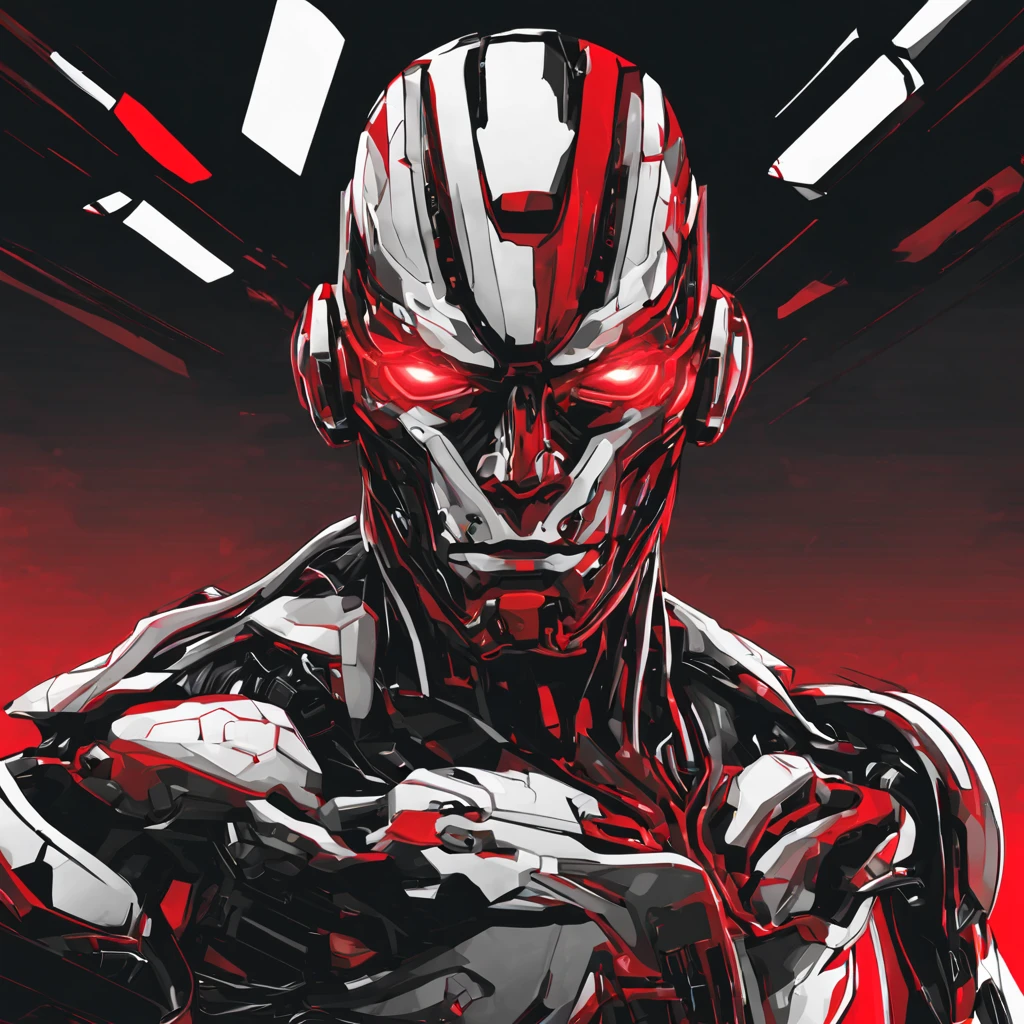  cyborg with colors red white black with black background