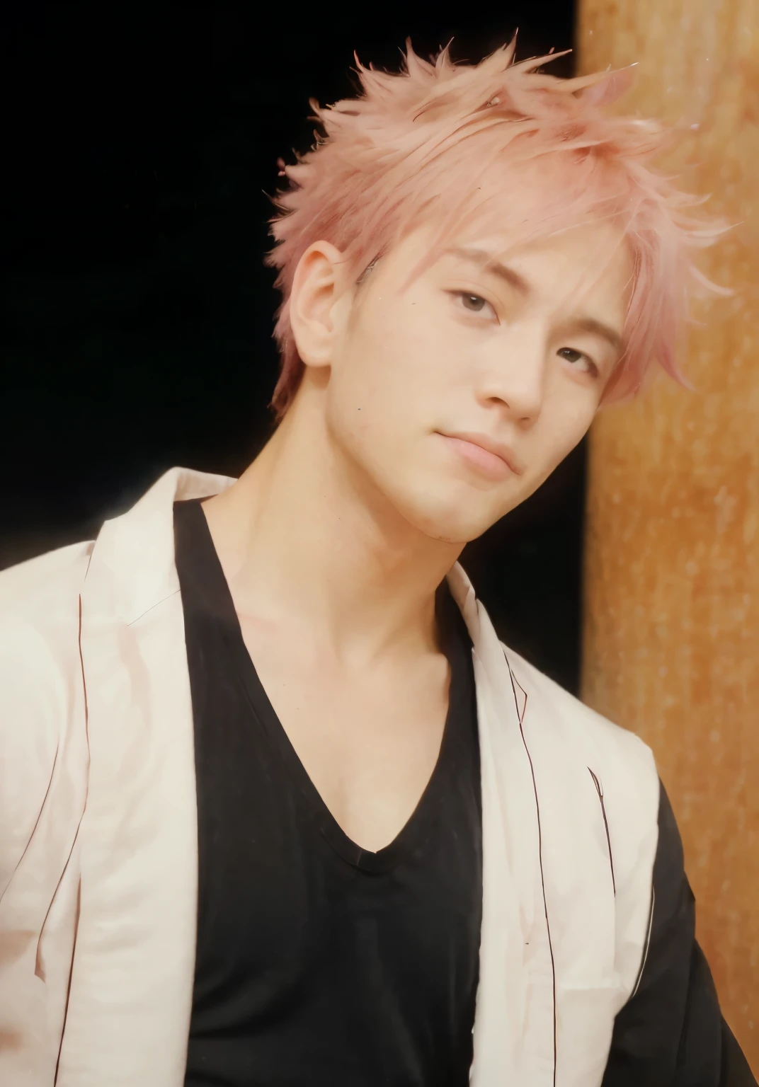 Itadori Yuji,pink hair, handsome man,starry night,wandering soul,anime style, vibrant colors,dramatic lighting, (best quality,4k,highres,masterpiece:1.2),ultra-detailed,realistic,bokeh, deep emotions, elegant pose, dynamic movement, mysterious background, immortal beauty.