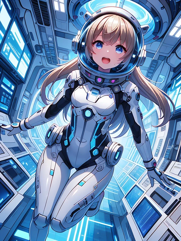 beautiful feet, trickle, white background, The art work is, Includes lots of vibrant colors and blurry surreal details, Scattered beneath the surface, Highly detailed focus, realistic, Humanity, (best quality), slave collar, and the tongue sticks out, scream, sweat legs, royal sister, Ripe body, 4K, White, plump and delicate body, plump ass,cute女の子のダイナミックなポーズ, She wears a form-fitting, Immediately grab attention, Shimmers in different neon colors when exposed to light, It is a small LED light that flashes to an invisible beat, そして遊び心のあるlaughterが彼女の唇を飾ります, With background: Hype Color – Neon Pink, and deep yellow, Create an energetic vortex, White lightning streaks zigzagging across the background, 最high quality、best image quality、masterpiece、woman((18-year-old、cute、blonde、long hair、Black Robot Armor、Luminescent chest parts、Gold Arm、big bust、Bust 95、wide open chest、Slender、laughter、cyber eyes、Show the whole body、beam effect))、high quality、Depth of bounds written、((Inside the spaceship)), (Outside the window, space, Earth from space, spaceport)、With background((Cyberworld))、depth((Computer mass))