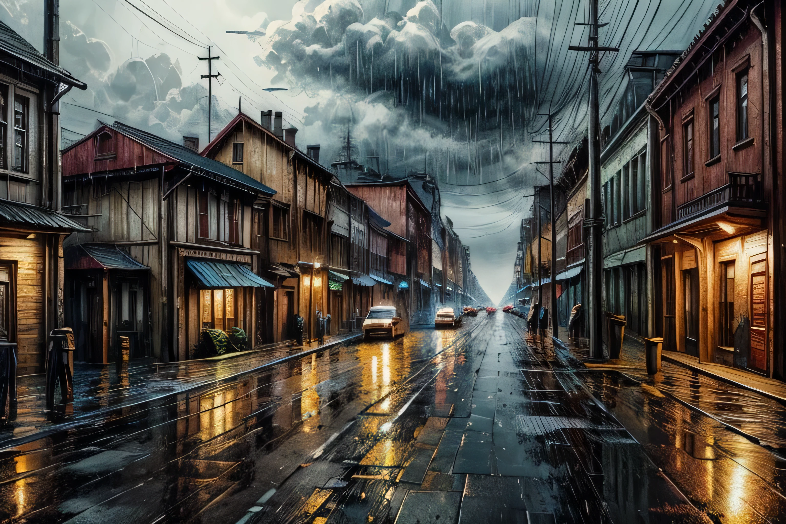 street with bad weather,realistic, highly detailed