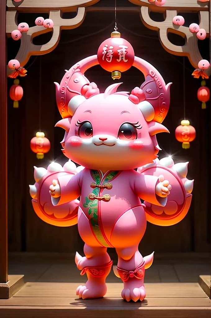 Cute dragon kawaii Chinese style，stand up，human figures，Pink，kawaii，CNY