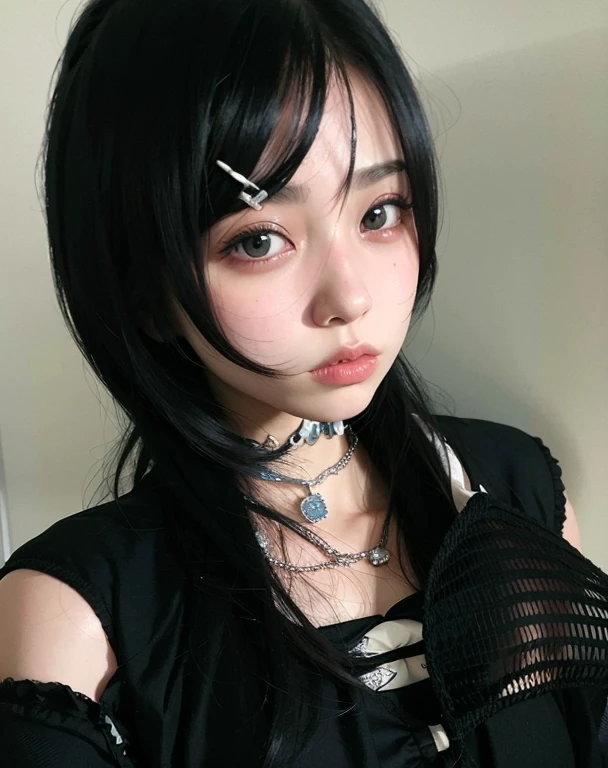Mujer arafed con cabello ????? y un top negro posando para una foto., sui ishida con cabello ?????, 1 7 year old anime gothic girl, pelo cortado hime negro, cruel korean gothic girl, ella tiene el pelo ????? con flequillo, 1 7 year old gothic girl, shikami, pelo negro, pale gothic beauty, el corte de hime