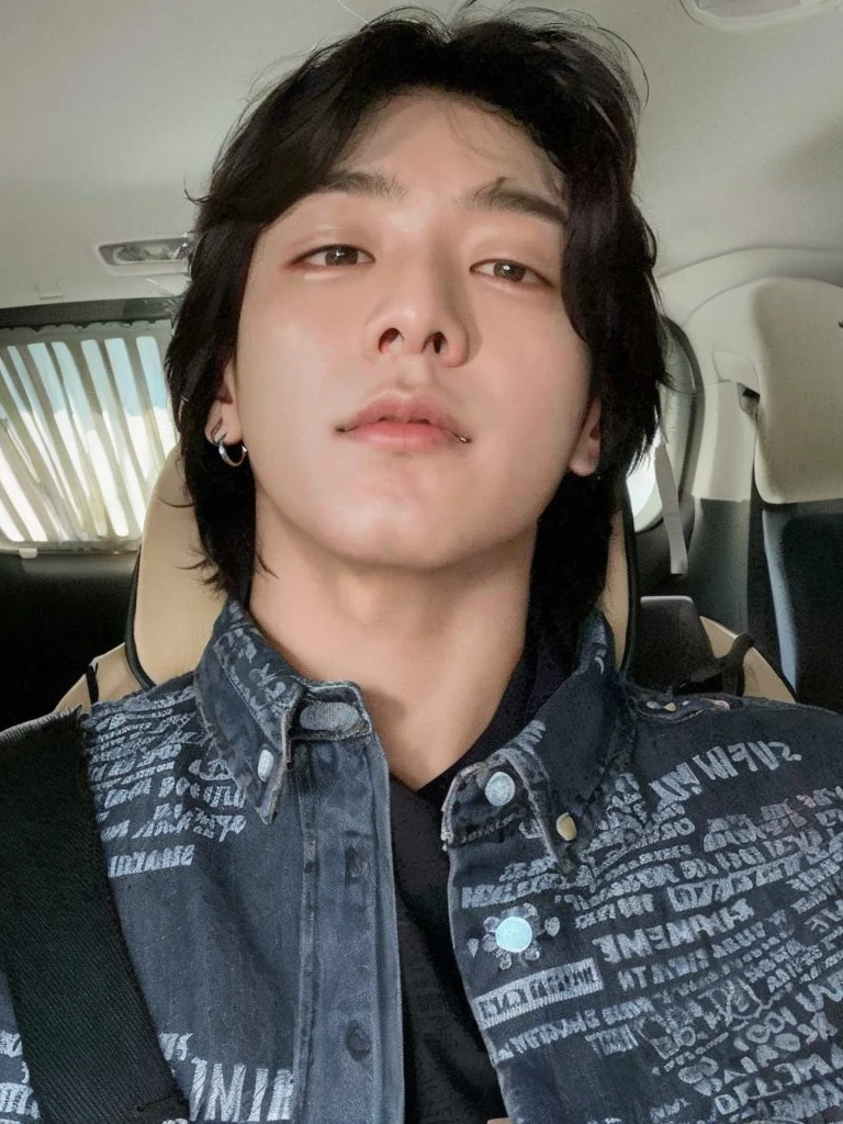 There's a man in a denim jacket sitting in a car, hyung tae, cai xukun, taejune kim, Jinyoung Shin, taken at the beginning of 2020, Steven Jung, Hong junho hyung, araki, brilhante da chuva, Kim Doyoung, xqc, imagem de perfil, Seseon Yoon, Jungkook, hyung tae kim jungkook bts jungkook bangtan boys 