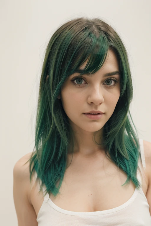 SAME GIRL, SAME FACE, GREEN HAIR, model photo shoot, white background