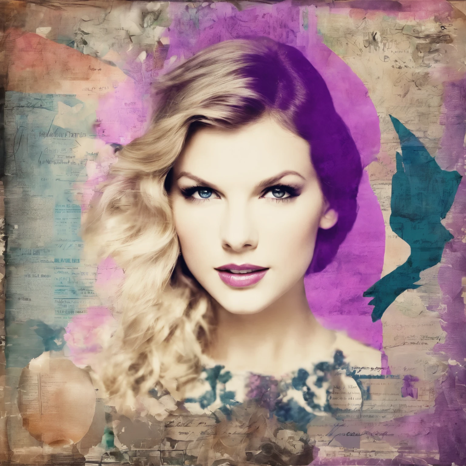Beautiful girl ,taylor swift, old photo, violet, large image (highres, best quality:1.2), radiance, soft contours, details