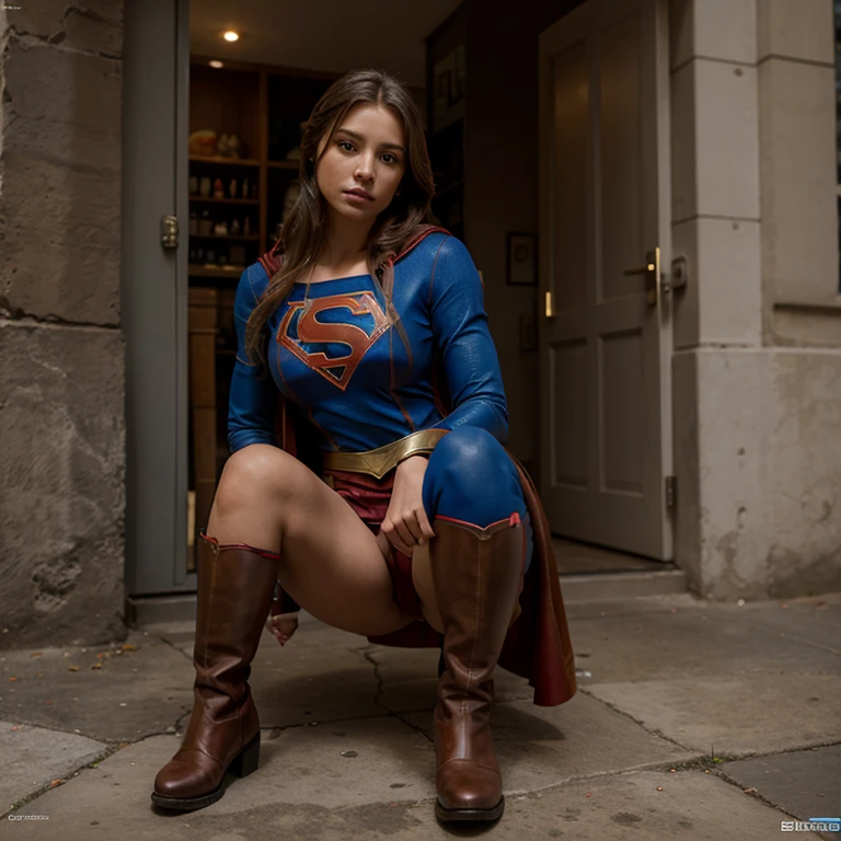 Crea una imagen de Supergirl modelando sus botas