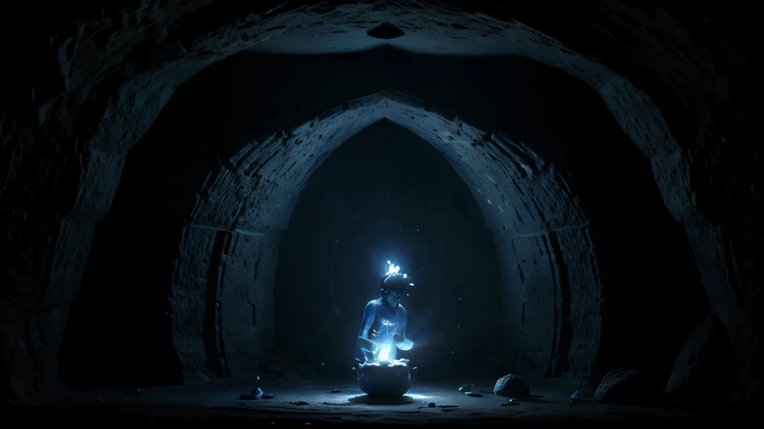 in cave ,The blue Genie explained that he had been imprisoned in the lamp for thousands of years and would grant Aladdin three wishes