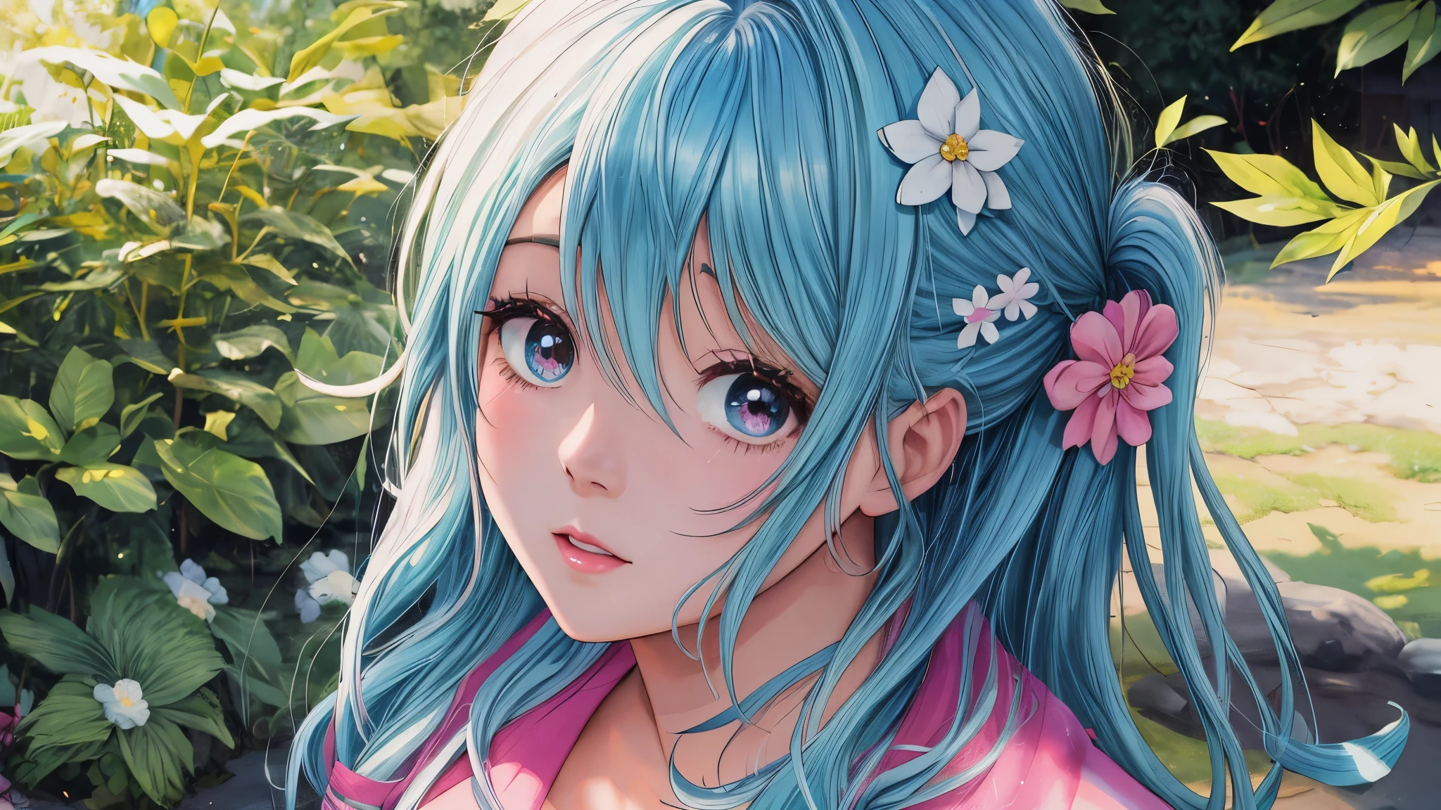 Chica anime con cabello azul y ojos azules en un campo de plantas., estilo anime 4k, hermoso retrato animado, Fondo de pantalla de arte anime 4K, Fondo de pantalla de arte anime 4k, linda chica anime portrait, arte de anime digital detallado, linda chica anime portraits, hermosa chica anime, retrato chica anime, retrato detallado de chica anime, hermosa cara de anime, linda chica anime