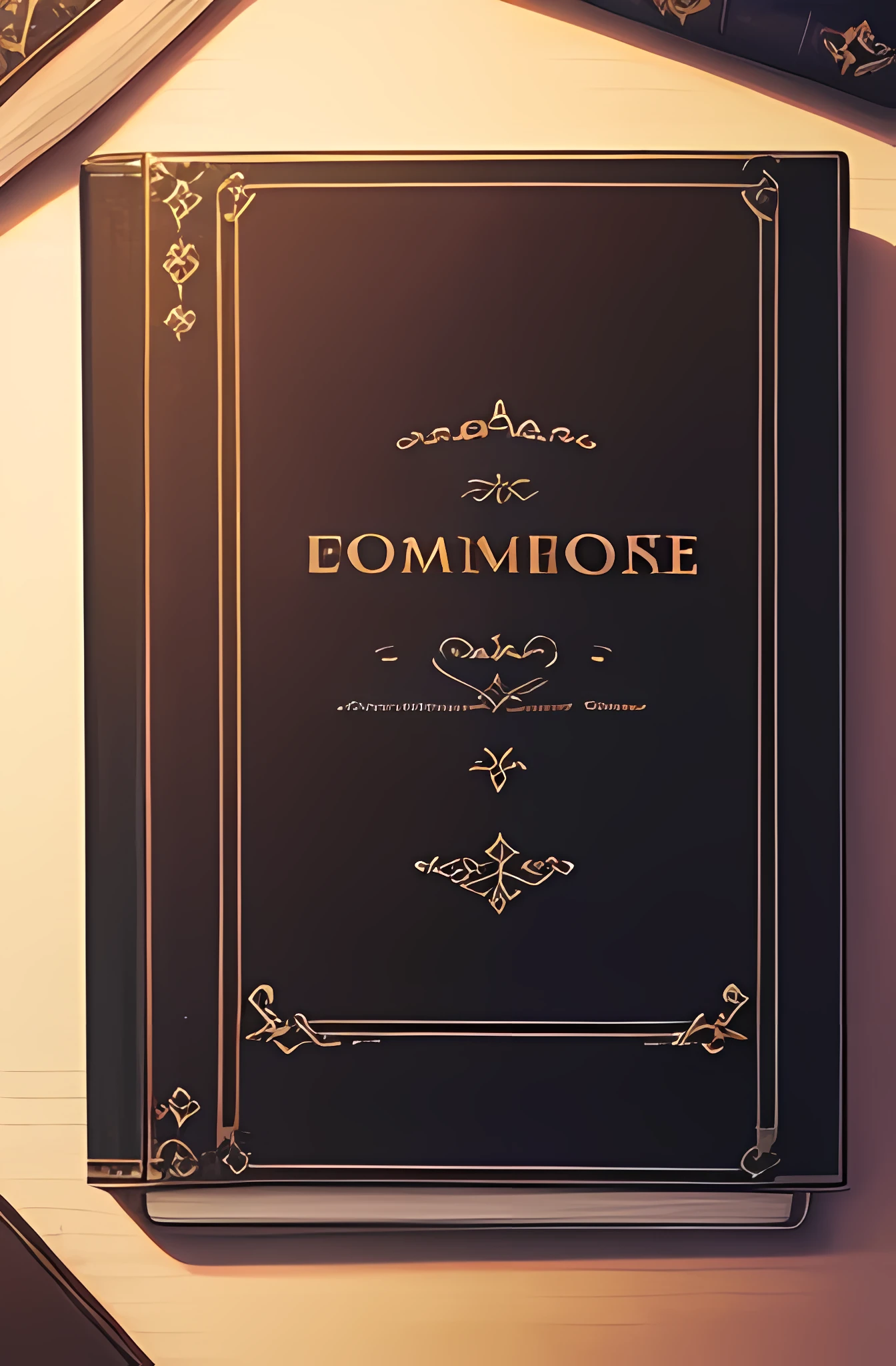 (melhor qualidade,high resolution:1.2),ultra-detalhado,realista,photorealista,(Livro preto:1.1) em uma gaveta ligeiramente aberta,(non-language title two sims:1.1) na capa do livro,(Plano de fundo com) Luzes e sombras (Efeito)