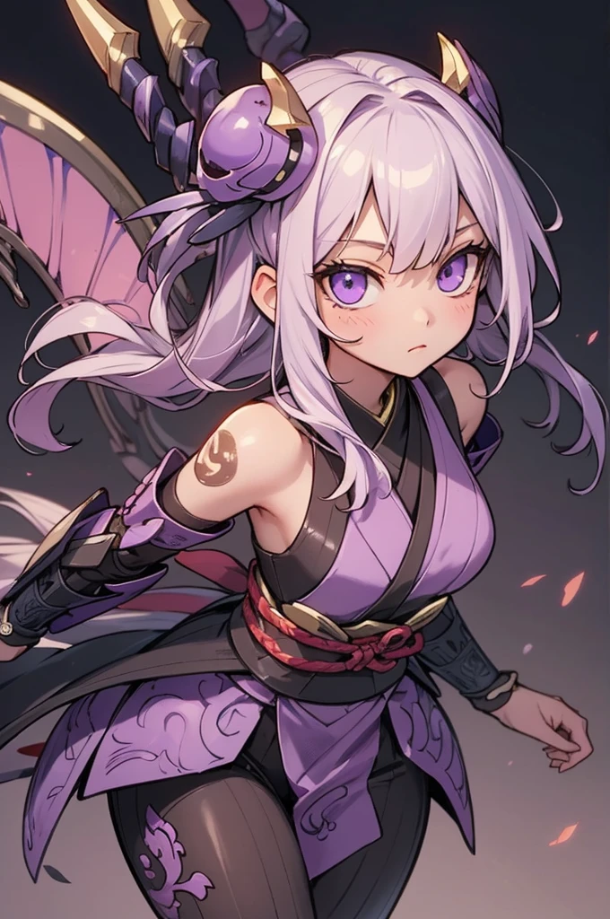 ((Highly accurate drawing in every detail)Extremely precise depiction)[High resolution],(detailed illustrations,とてもfineで緻密な描画,Delicate drawn lines with tempo,Realistic texture expression),[color traced main line],(Fantasy World Battlefield Background [burning castle]),(GIRL ROBOT 16yo (purple scorpion[METALFACE[clear lenticular iris]]) (SKINNY)) [WEAPON MACHINE],((NINJA Sengoku Armor))[Stall],[[poisonous scorpion pattern]],[Use a ninja sword as a weapon],[[Mobile Weapon Gigant Size][science fiction mechanical]],[Clear purple translucent shell that covers the body surface],(intricate and beautiful decoration [Dense detail]),[transparency],(Precisely drawn face)[完璧な目のdetailed(Beautifully detailed iris)(Eyes like deep jewels)],(eyes light[Pinpoint lighting for the eyes]),[long and beautiful eyelashes],[precisely drawn hair [美しく艷やかな髪のdetailed]],(完璧な手のdetailed [Beautiful fingers with no damage [beautiful nails]]),(perfect (perfectly balanced proportions))[[full body portrait]],[ideal color coordination(Accurate simulation of light and material interactions)],([Precision Detail](detailed,高fine)),[Visual art that tells a story],((highest quality)fine[[High density drawing]])(4K Quality).