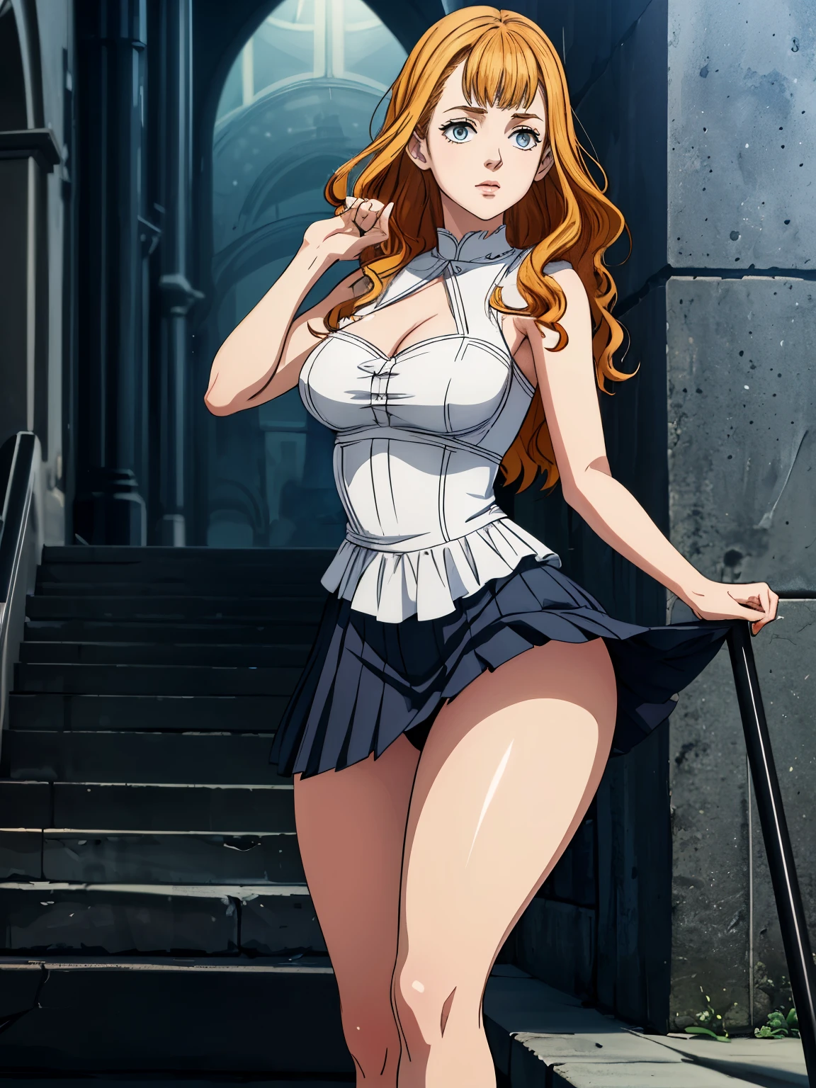 ((masterpiece)), (best quality),, official art, extremely detailed CG unity 8k wallpaper, highly detailed, shiny skin, Depth of field, vivid color,, 1girl, (curvy:1.0), (full body:0.8), girl wearing skirt or dress, sexy , portrait sophie mudd, casual pose, gorgeous young model, cute young woman, a beautiful -aged girl, very pretty model, young , cute young girl, beautiful young girl, beautiful model, long orange hair, light hair, shiny hair, young and cute girl, girl, Mimosa, Black Clover, Mimosa anime, anime, looking at me, wild pose, natural pose, 18+, high shadow texturing, shadows included, looking epic, epic background, epic place, single person, nobody else