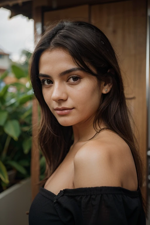 garota , 21 anos,brasileira, Sozinho, Cabelo longo, Seios colossais, olhando para o espectador, cabelos preto, olhos claros, corpo todo, um colar,cropped, realista, 8k, premiado, foto crua, alta qualidade, Fotografia 35mm, Film grain, profissional, 4k, altamente detalhado,
