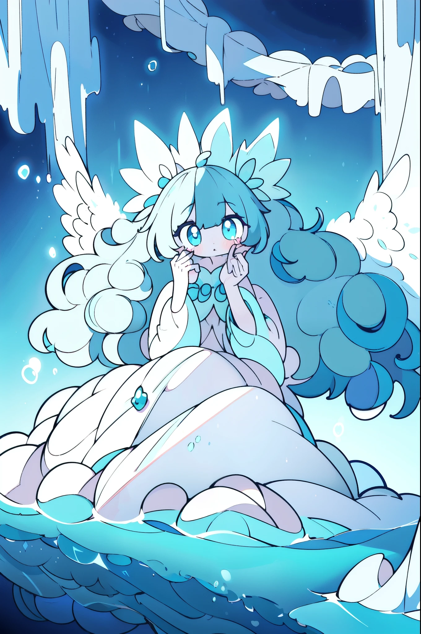 (best quality,4k,8k,highres,masterpiece:1.2),ultra-detailed,(realistic,photorealistic,photo-realistic:1.37),angel sinking in the ocean, full body,dark surrealistic underwater environment,shimmering waves, ethereal glow, flowing white gown, elegant and serene expression, long wavy hair flowing freely, majestic white feathered wings spanned wide, rays of light piercing through the water, tranquil and calm atmosphere, vibrant marine life surrounding, soft pastel colors, gentle caress of seaweed, bubbles rising towards the surface, otherworldly aura of divine strength, distant sunken shipwrecks, mysterious depth.