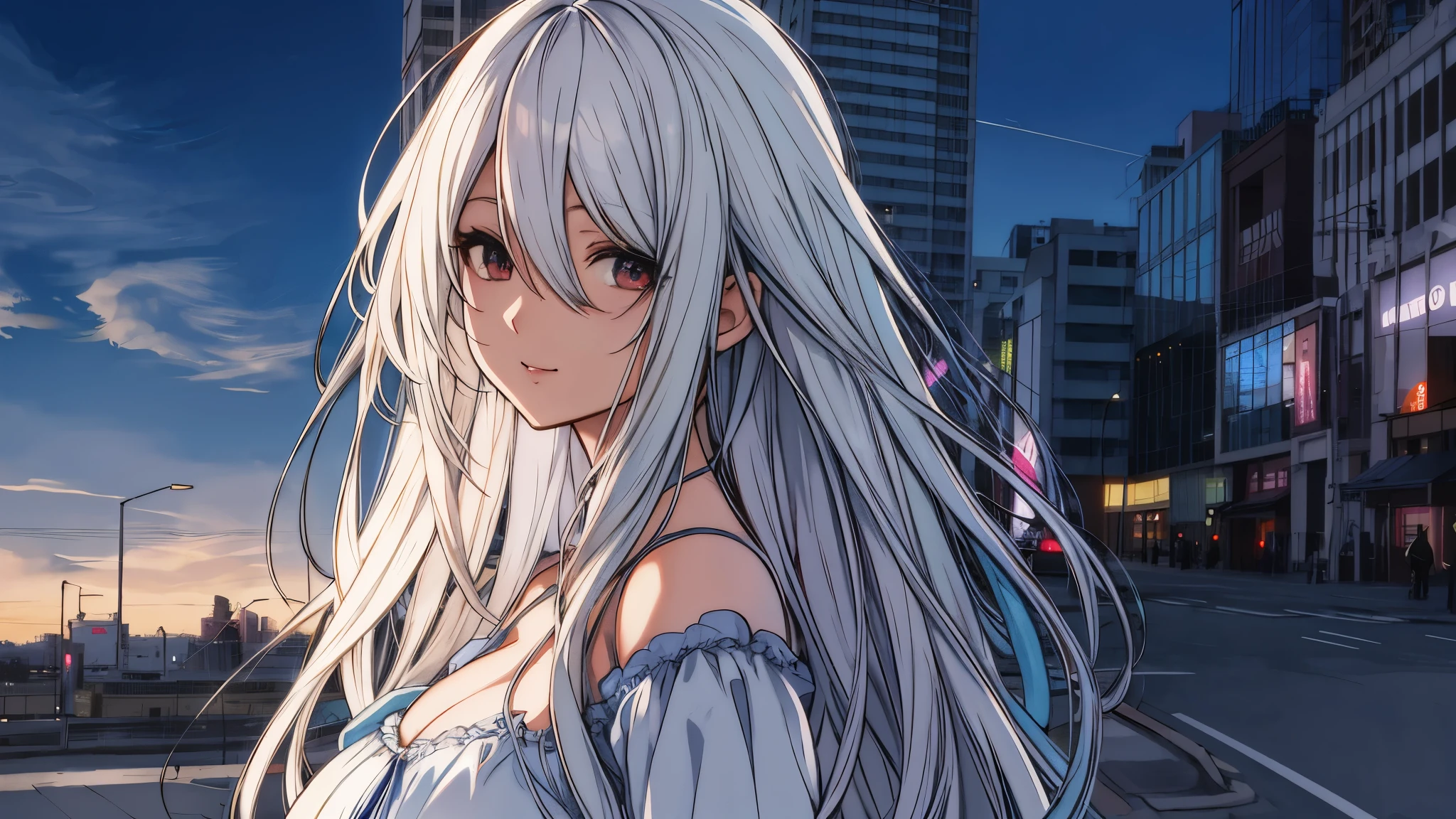 Chica anime con largo cabello blanco y ojos azules parada frente a un edificio., chica con pelo blanco, estilo anime 4k, chica perfecta de pelo blanco, Fondo de pantalla de arte anime 4k, Fondo de pantalla de arte anime 4K, fondo de pantalla de arte anime 8 k, hermoso retrato animado, hermosa chica anime, Fondo de pantalla animado 4K, arte de anime digital detallado, retrato chica anime, hermosa mujer anime