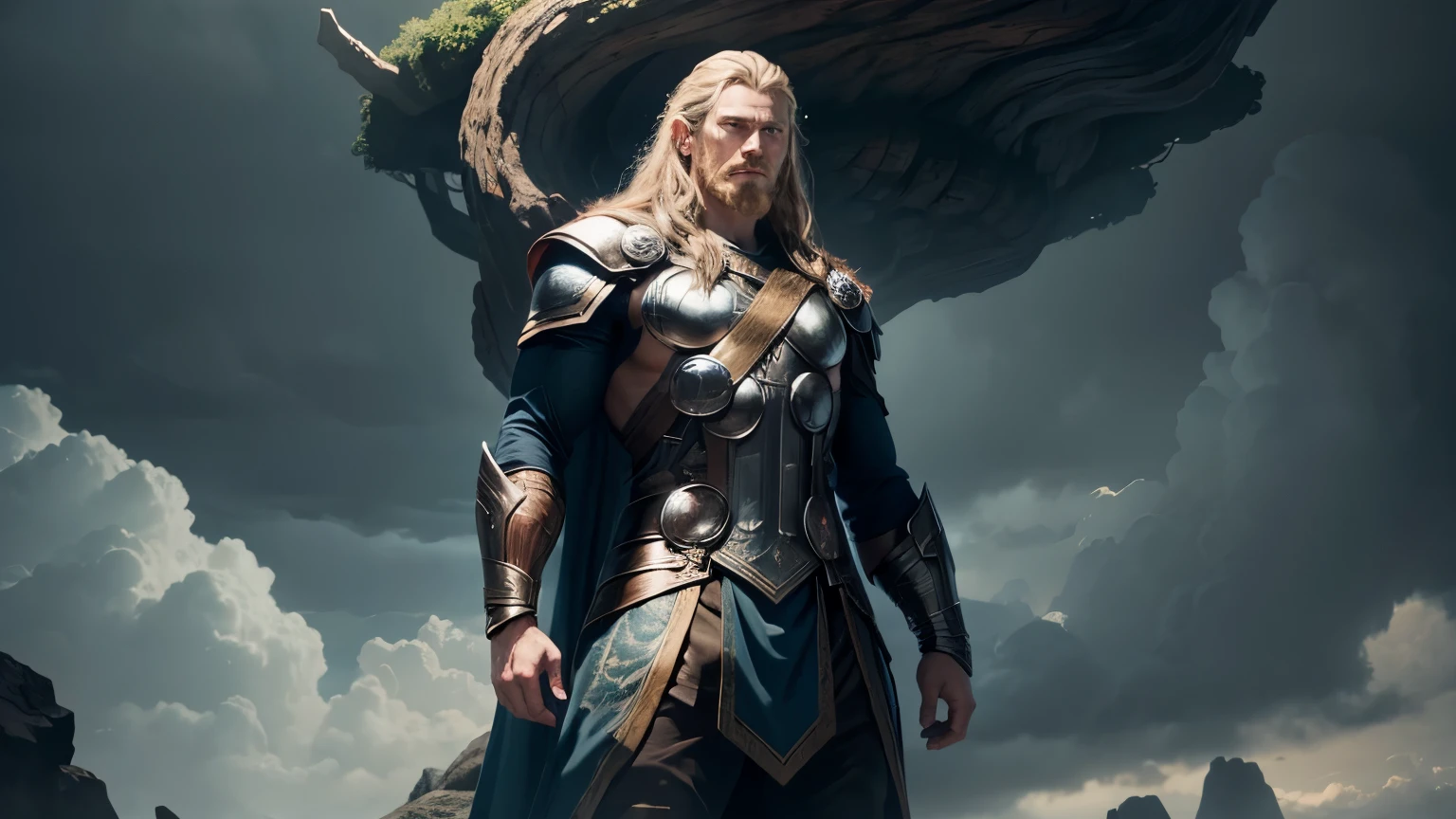 Thor, standing atop the World Tree Yggdrasil, raises his hammer towards the heavens and swears a mighty oath. His voice thunders across the Nine Realms, promising vengeance for the slighted honor of the Norse gods.