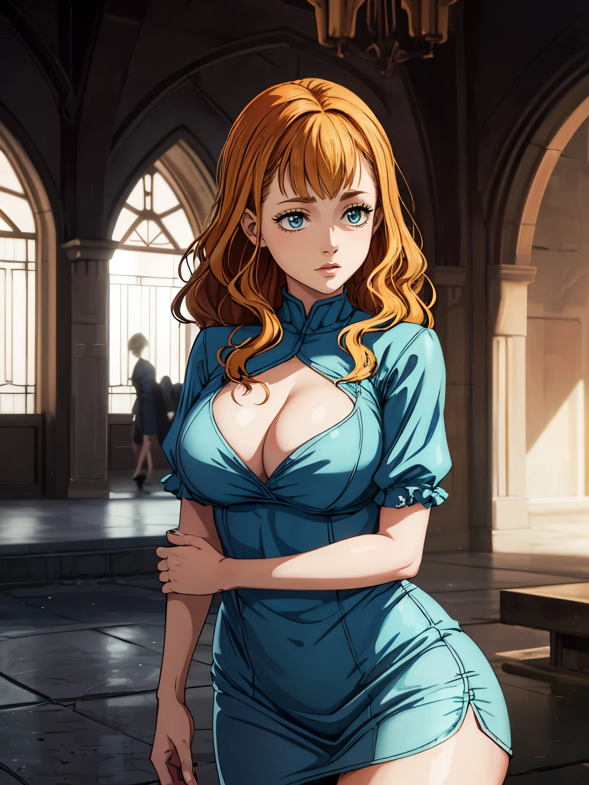((masterpiece)), (best quality),, official art, extremely detailed CG unity 8k wallpaper, highly detailed, shiny skin, Depth of field, vivid color,, 1girl, (curvy:1.0), (full body:0.8), girl wearing skirt or dress, sexy , portrait sophie mudd, casual pose, gorgeous young model, cute young woman, a beautiful -aged girl, very pretty model, young , cute young girl, beautiful young girl, beautiful model, long orange hair, light hair, shiny hair, young and cute girl, girl, Mimosa, Black Clover, Mimosa anime, anime, looking at me, wild pose, natural pose, 18+, high shadow texturing, shadows included, looking epic, epic background, epic place, single person, nobody else,wearing somethink sexy, wearing swimsuit or very thin transparent shiny dress, shiny dress, very thin