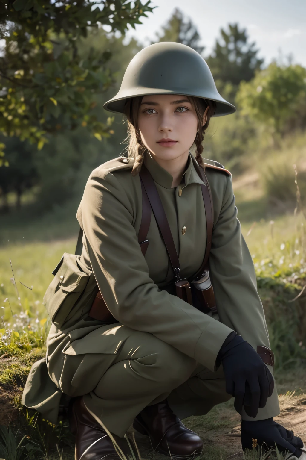 German soldier female on the battlefield of World War I