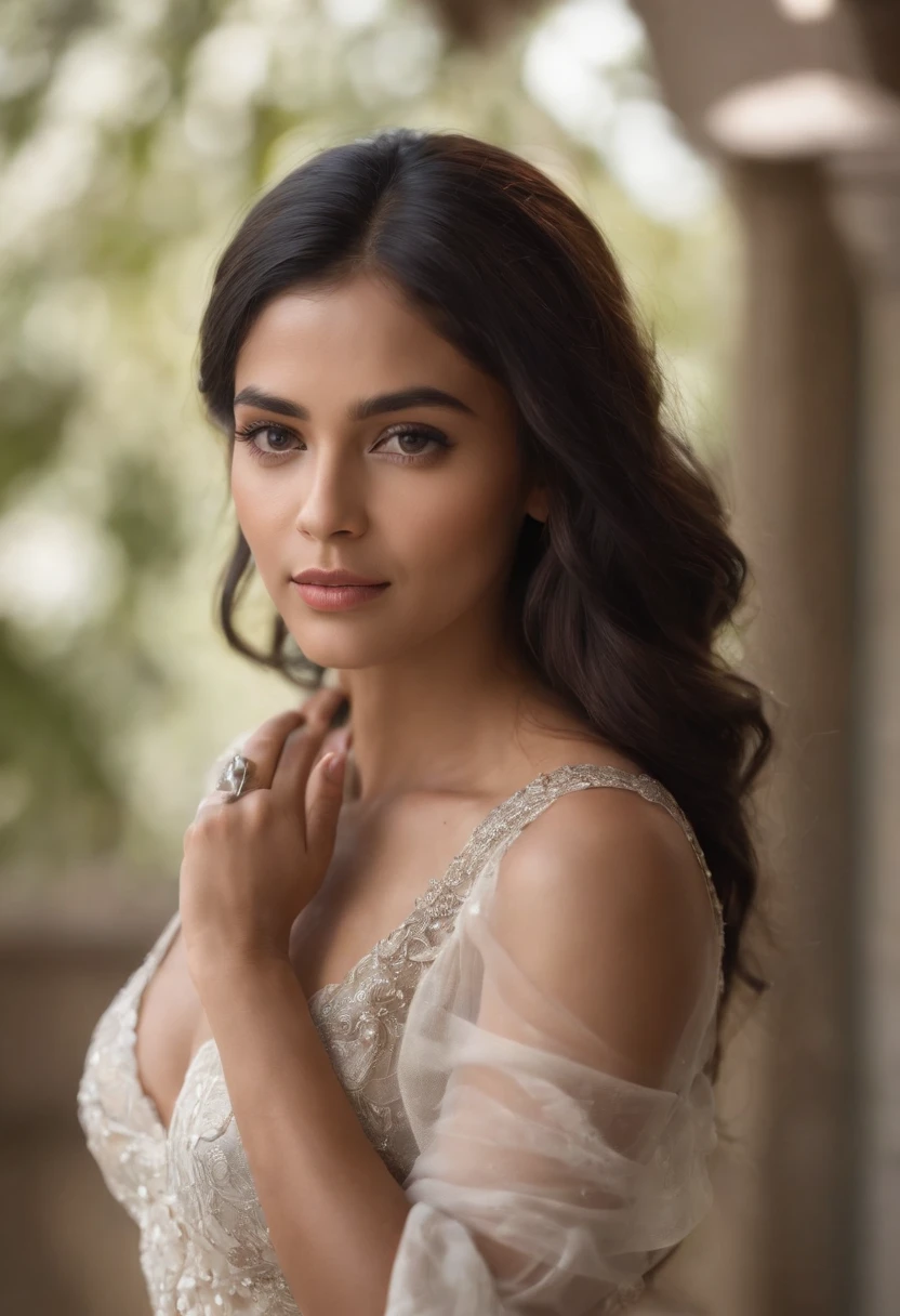 Una hermosa foto RAW, fotorrealista, La mejor calidad, hermosa morena, Piel detallada, look would be, Photo of beautiful Mexican-indian ebony woman, Androide 18 de Dragon Ball, super sexi, pose exitante, enfoque desde atras