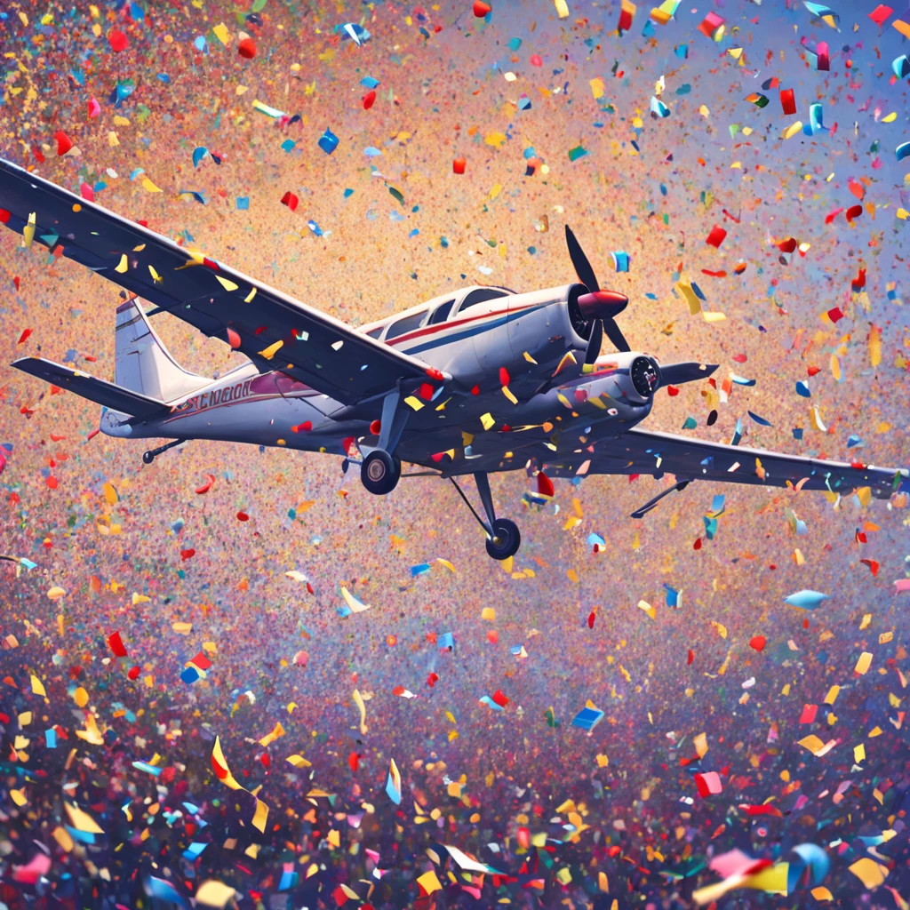 Joker raining a large amount of confetti from a Cessna in the sky, Joker raining a large amount of confetti from a Cessna in the sky, a large amount of confetti dropped from a Cessna